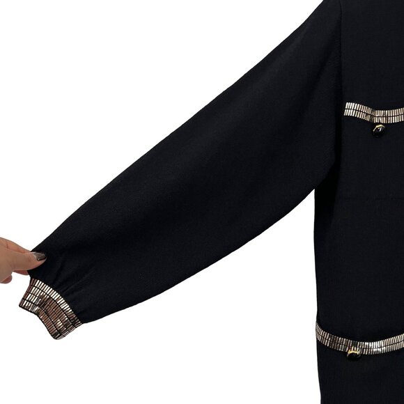 St John Black Gold Studded Santana Knit Open Cardigan Skirt Set Size 6 - Picture 3 of 15